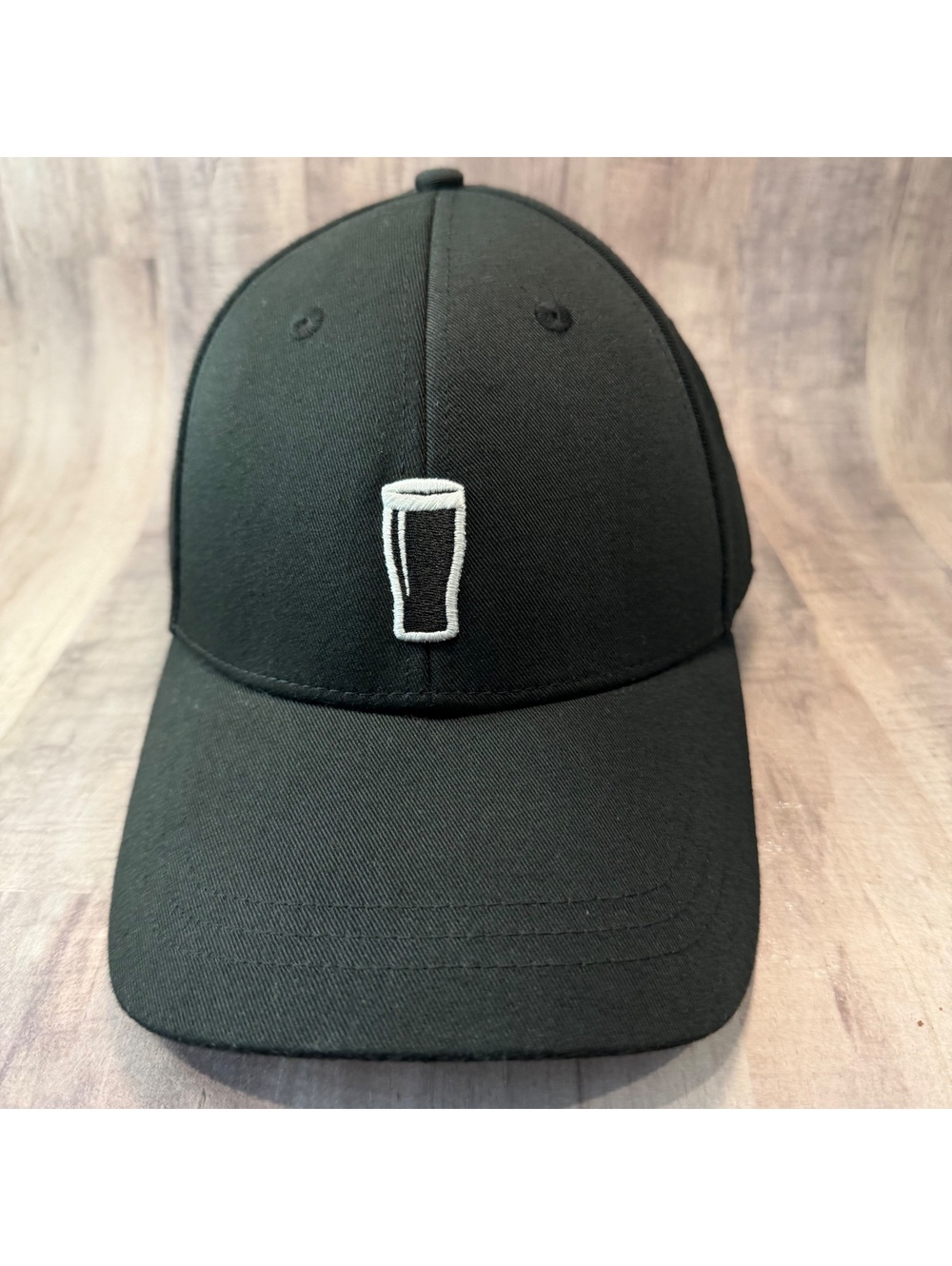 Guinness Pint Embroidered Black Hat Harp Logo Back Adjustable Hook & Loop Cap
